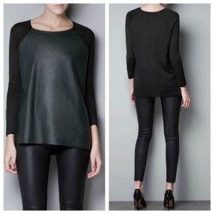 Zara Knit faux leather front long sleeve